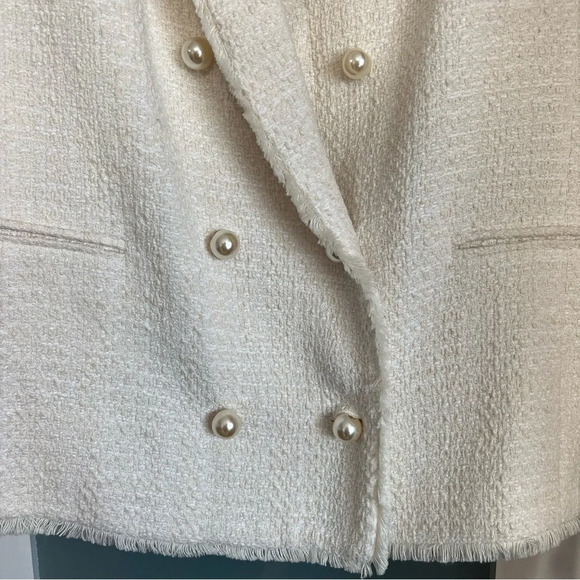 NWT Helene London Tweed Blazer Jacket Double Breasted Fringe Cream Pearl Medium - Picture 4 of 16